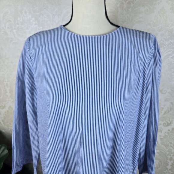 Zara Trafaluc Collection Sz XL Blue White Striped Dress Exposed Back Zip Ruffle - Picture 2 of 12